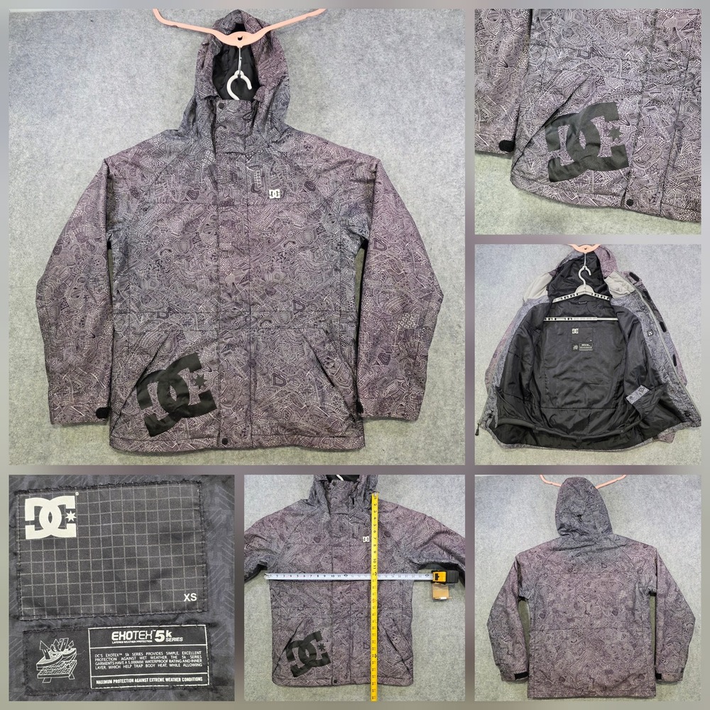 DC Shoes Exotex 5K Jacket Mens XS Gray Geometric Hooded Ski Snowboard Insulated
